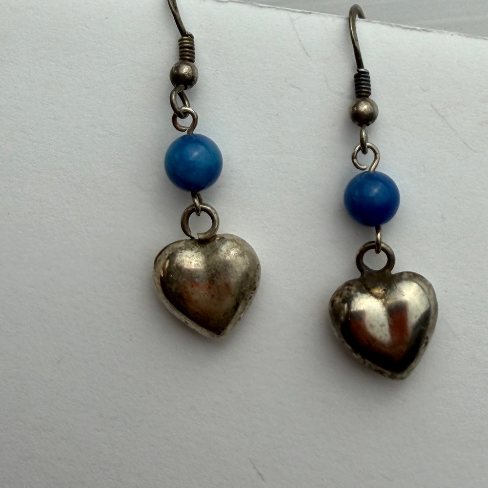 Heart Drop Earrings Women OS Silver Blue